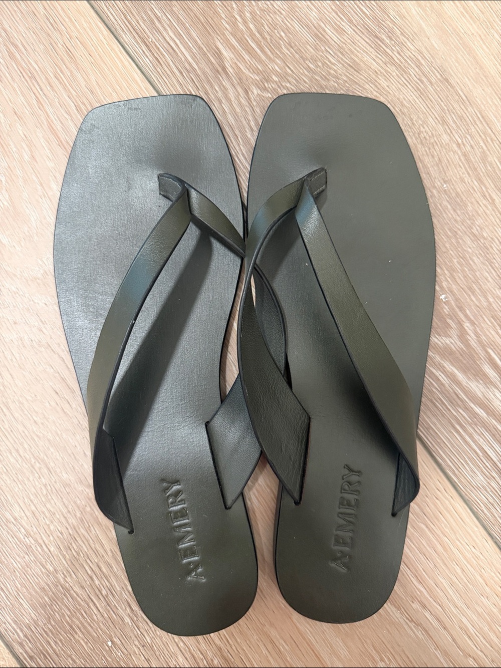 A.EMERY dark green Square-Toe Flip Flop Sandals